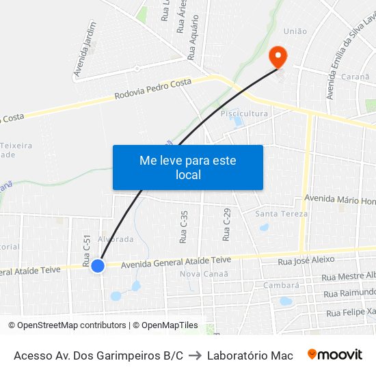 Acesso Av. Dos Garimpeiros B/C to Laboratório Mac map