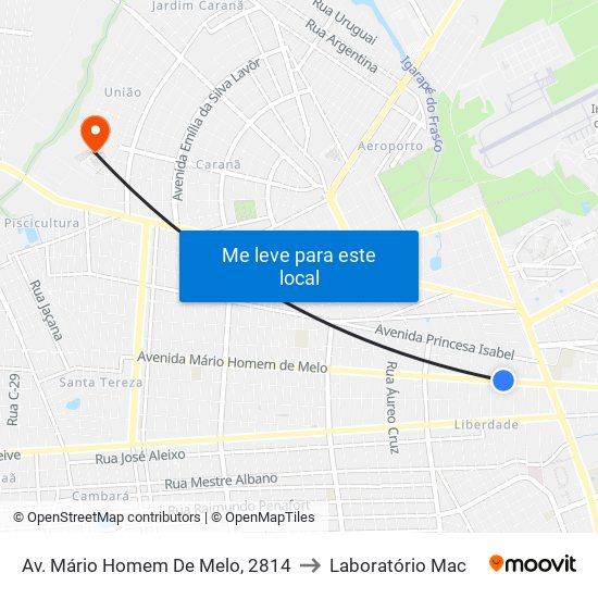 Av. Mário Homem De Melo, 2814 to Laboratório Mac map