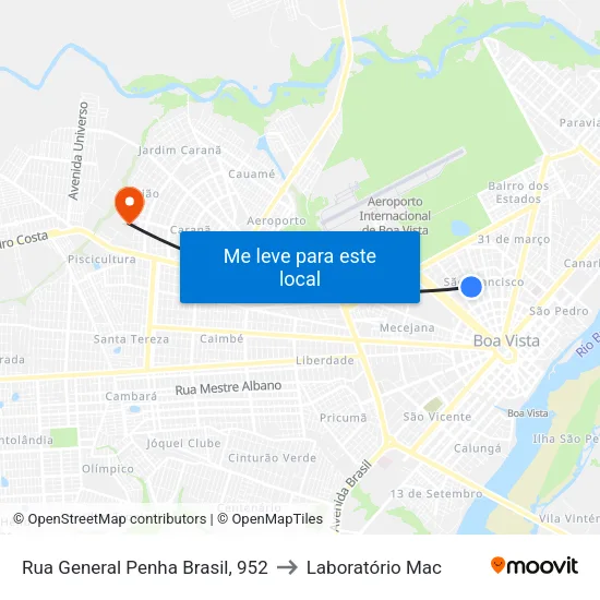 Rua General Penha Brasil, 952 to Laboratório Mac map