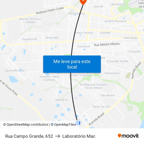 Rua Campo Grande, 652 to Laboratório Mac map