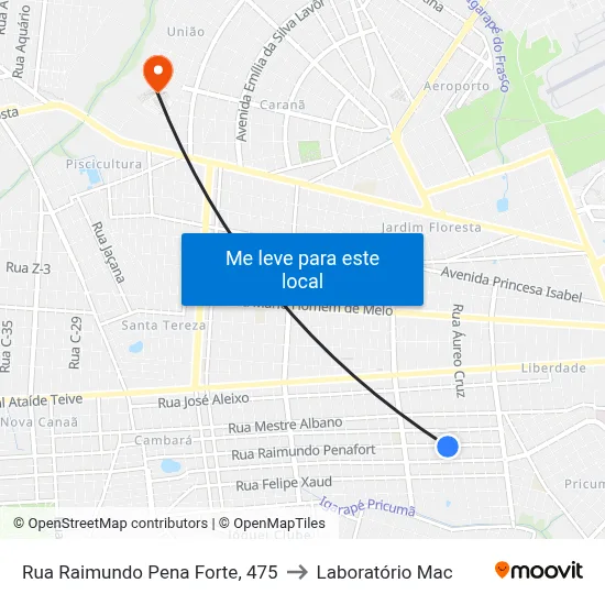 Rua Raimundo Pena Forte, 475 to Laboratório Mac map