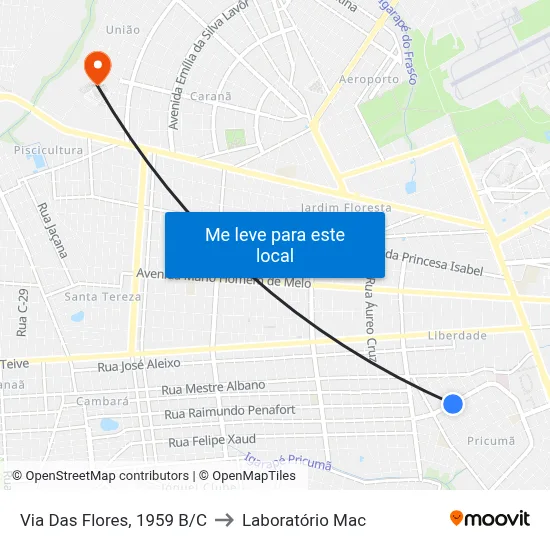Via Das Flores, 1959 B/C to Laboratório Mac map