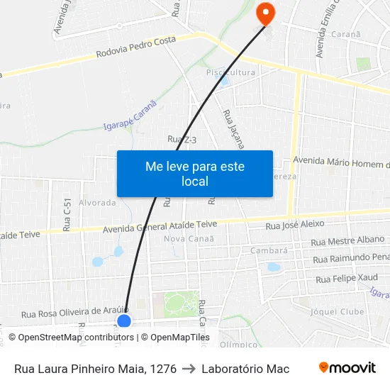 Rua Laura Pinheiro Maia, 1276 to Laboratório Mac map