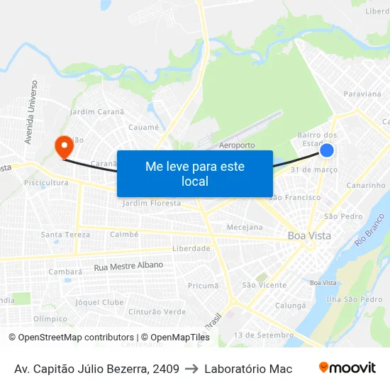 Av. Capitão Júlio Bezerra, 2409 to Laboratório Mac map