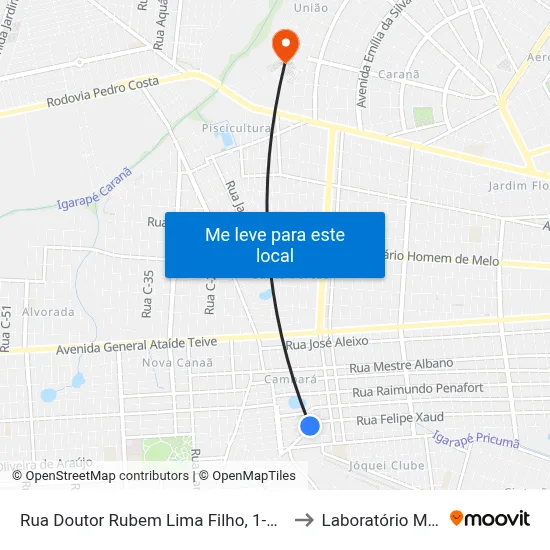 Rua Doutor Rubem Lima Filho, 1-153 to Laboratório Mac map