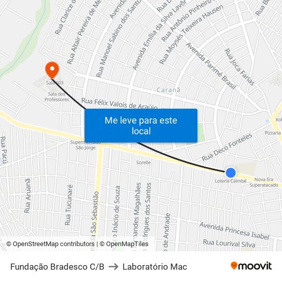 Fundação Bradesco C/B to Laboratório Mac map