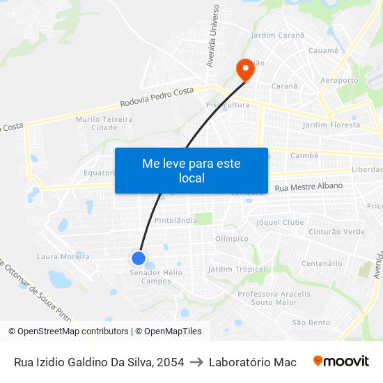 Rua Izidio Galdino Da Silva, 2054 to Laboratório Mac map