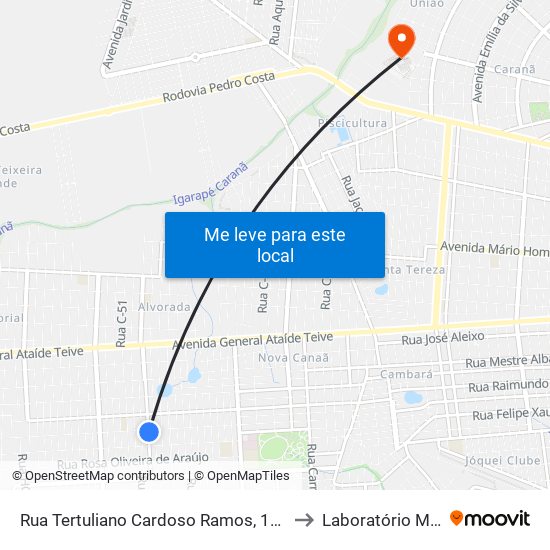 Rua Tertuliano Cardoso Ramos, 1674 to Laboratório Mac map