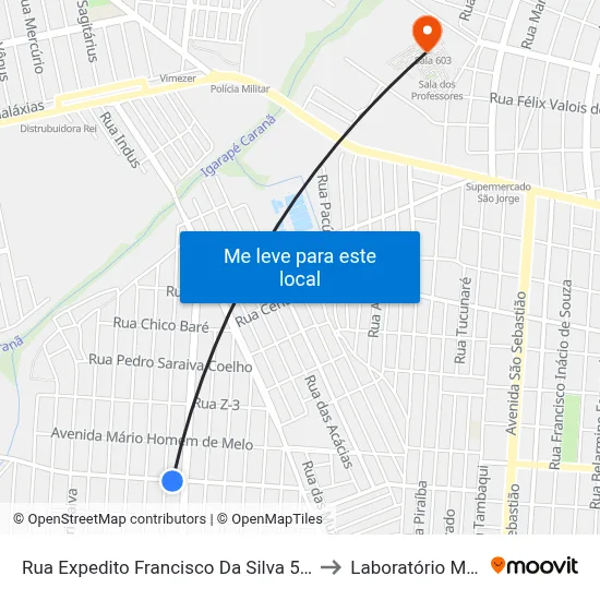 Rua Expedito Francisco Da Silva 561 to Laboratório Mac map
