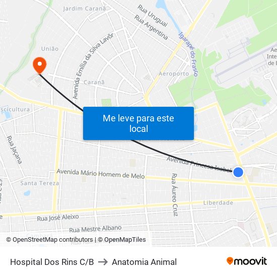 Hospital Dos Rins C/B to Anatomia Animal map