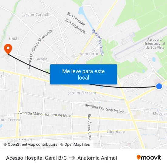 Acesso Hospital Geral B/C to Anatomia Animal map