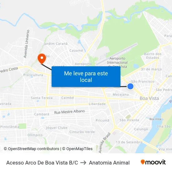Acesso Arco De Boa Vista B/C to Anatomia Animal map