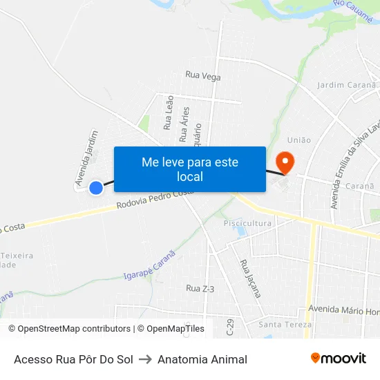 Acesso Rua Pôr Do Sol to Anatomia Animal map