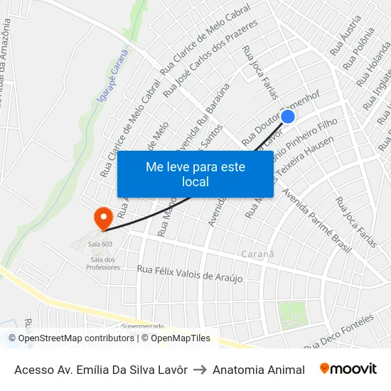 Acesso Av. Emília Da Silva Lavôr to Anatomia Animal map