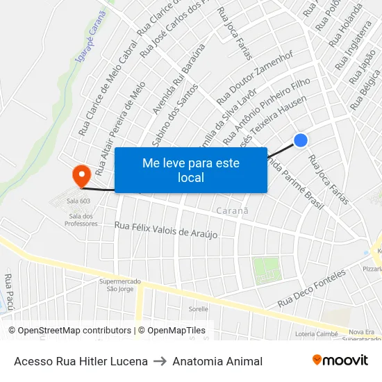 Acesso Rua Hitler Lucena to Anatomia Animal map