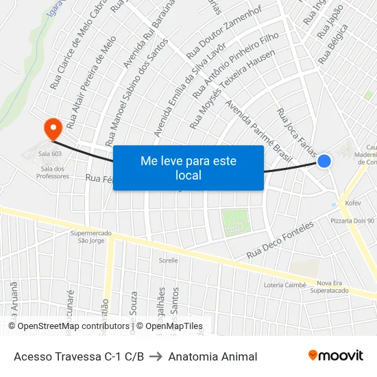 Acesso Travessa C-1 C/B to Anatomia Animal map