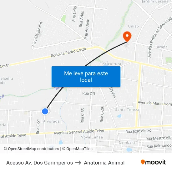 Acesso Av. Dos Garimpeiros to Anatomia Animal map