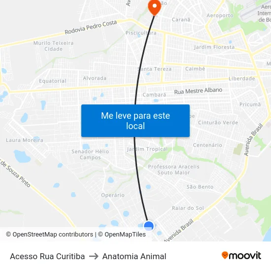 Acesso Rua Curitiba to Anatomia Animal map