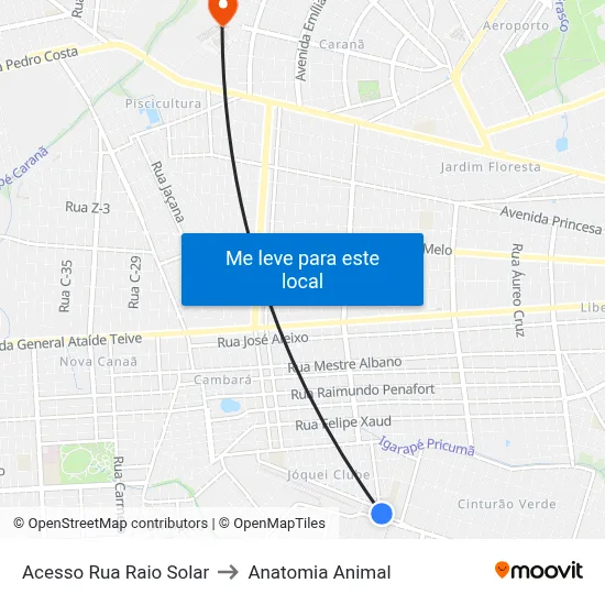 Acesso Rua Raio Solar to Anatomia Animal map