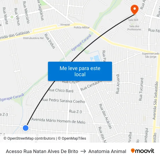Acesso Rua Natan Alves De Brito to Anatomia Animal map