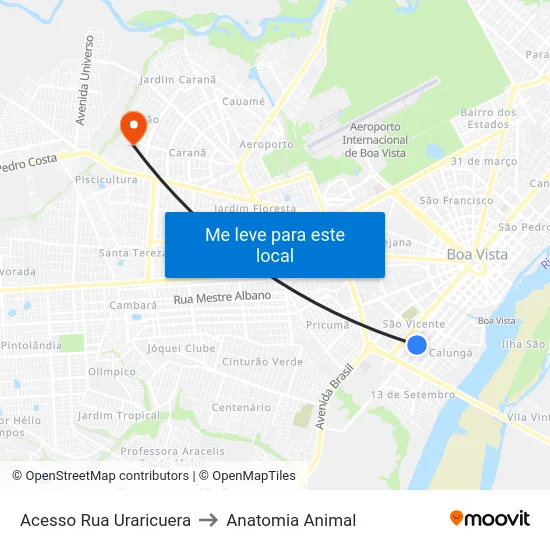 Acesso Rua Uraricuera to Anatomia Animal map