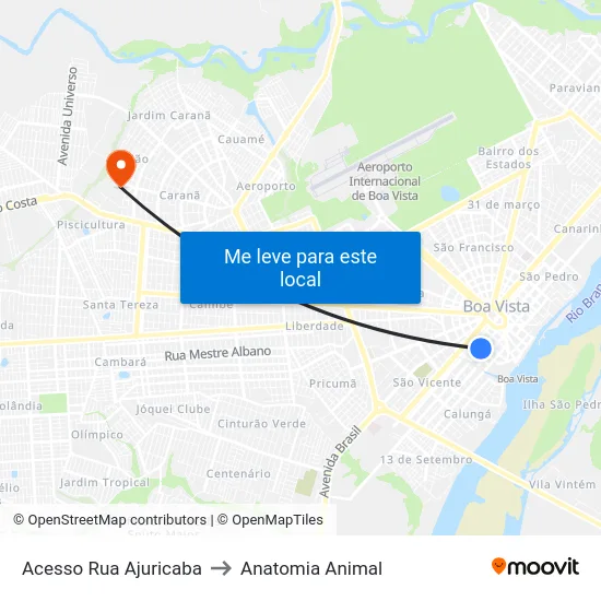 Acesso Rua Ajuricaba to Anatomia Animal map