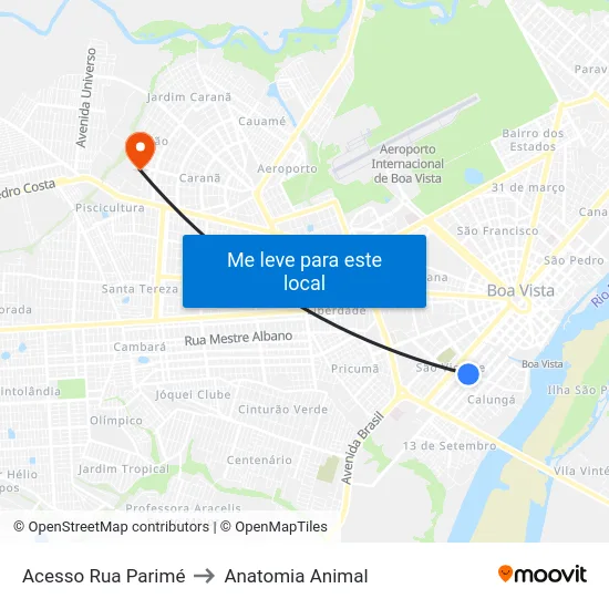 Acesso Rua Parimé to Anatomia Animal map