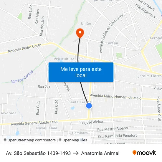 Av. São Sebastião 1439-1493 to Anatomia Animal map