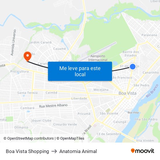 Boa Vista Shopping to Anatomia Animal map