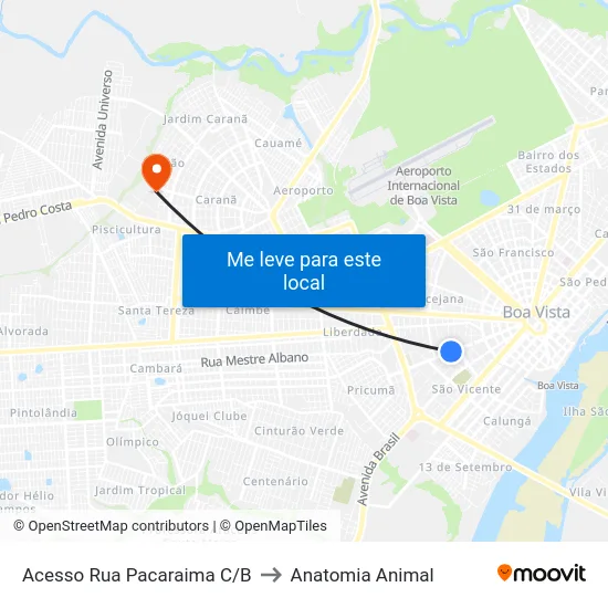 Acesso Rua Pacaraima C/B to Anatomia Animal map