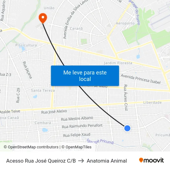 Acesso Rua José Queiroz C/B to Anatomia Animal map