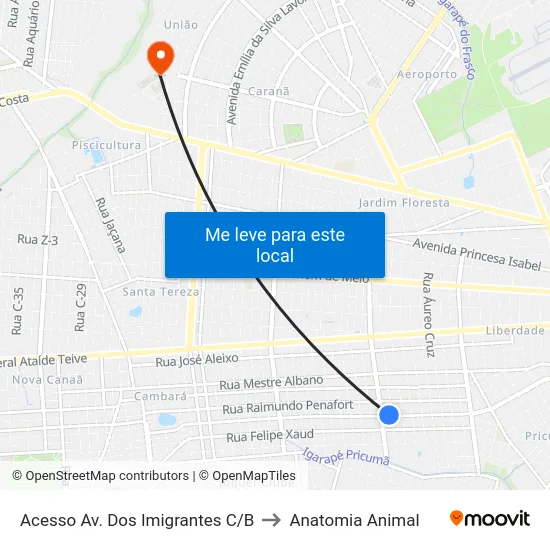 Acesso Av. Dos Imigrantes C/B to Anatomia Animal map