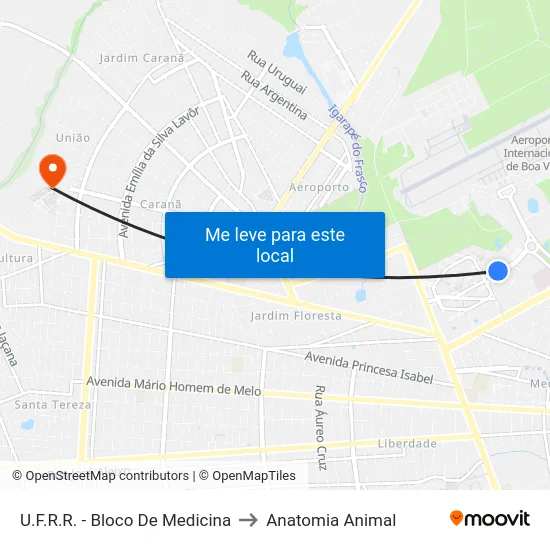 U.F.R.R. - Bloco De Medicina to Anatomia Animal map
