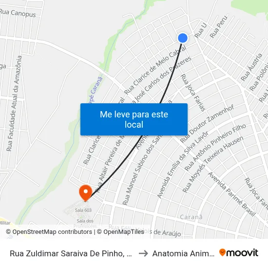 Rua Zuldimar Saraiva De Pinho, 72 to Anatomia Animal map