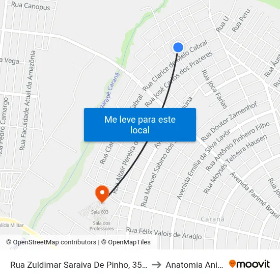 Rua Zuldimar Saraiva De Pinho, 354-374 to Anatomia Animal map