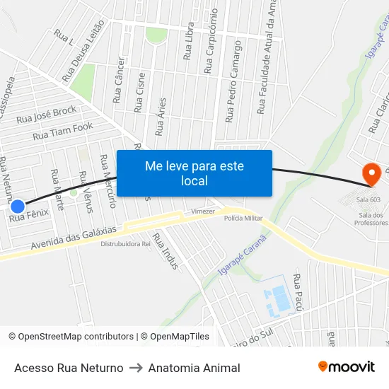 Acesso Rua Neturno to Anatomia Animal map