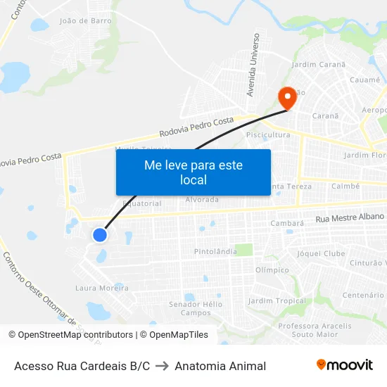 Acesso Rua Cardeais B/C to Anatomia Animal map