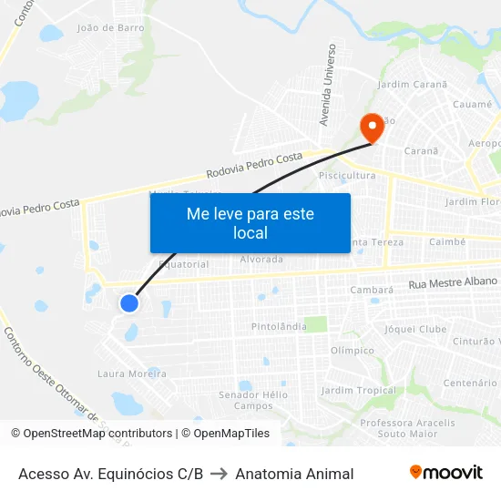 Acesso Av. Equinócios C/B to Anatomia Animal map