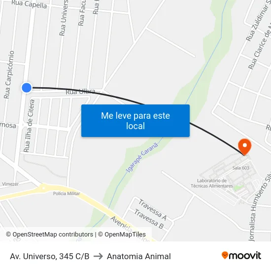Av. Universo, 345 C/B to Anatomia Animal map