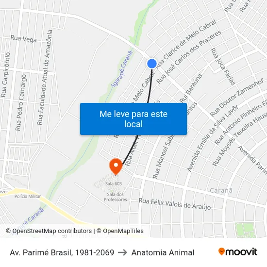 Av. Parimé Brasil, 1981-2069 to Anatomia Animal map