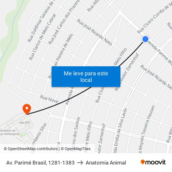 Av. Parimé Brasil, 1281-1383 to Anatomia Animal map