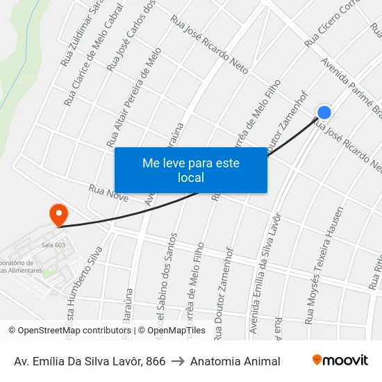Av. Emília Da Silva Lavôr, 866 to Anatomia Animal map