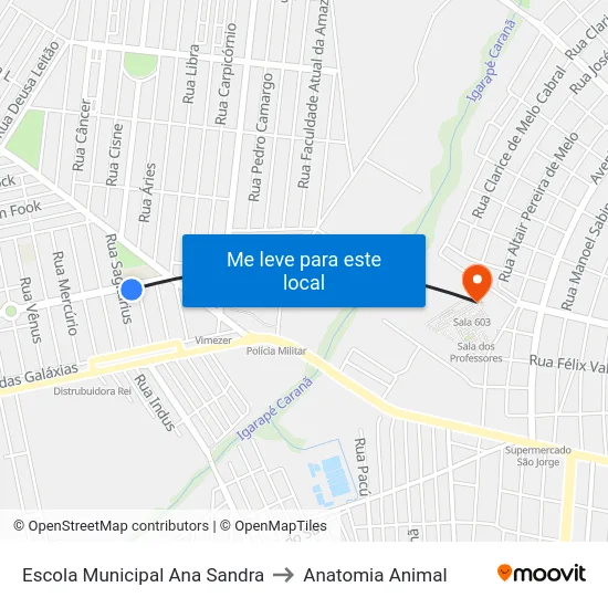 Escola Municipal Ana Sandra to Anatomia Animal map
