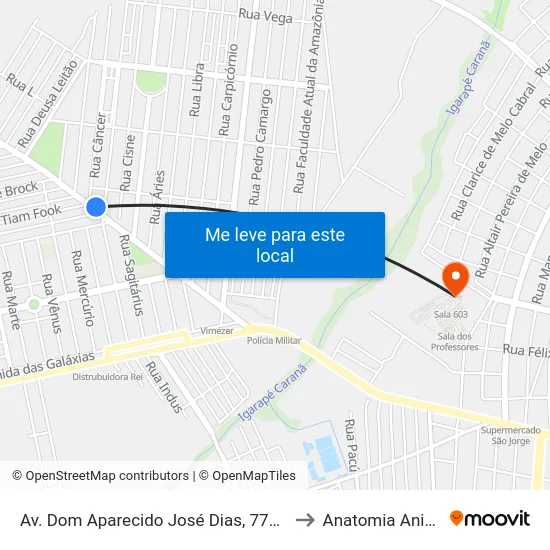 Av. Dom Aparecido José Dias, 776-832 to Anatomia Animal map