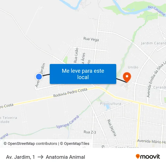 Av. Jardim, 1 to Anatomia Animal map