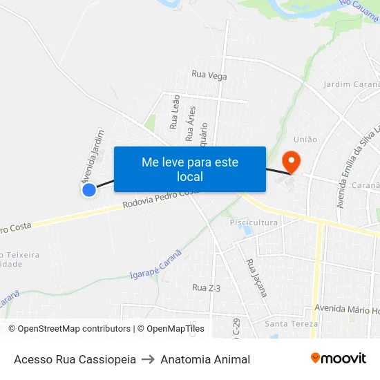 Acesso Rua Cassiopeia to Anatomia Animal map