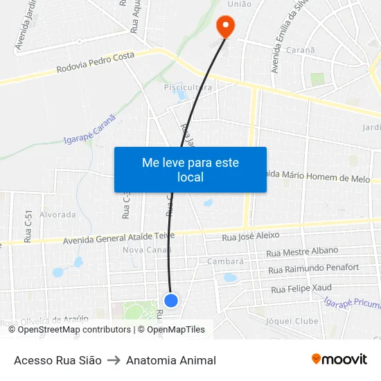 Acesso Rua Sião to Anatomia Animal map