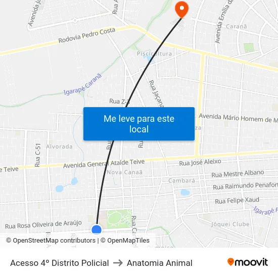 Acesso 4º Distrito Policial to Anatomia Animal map