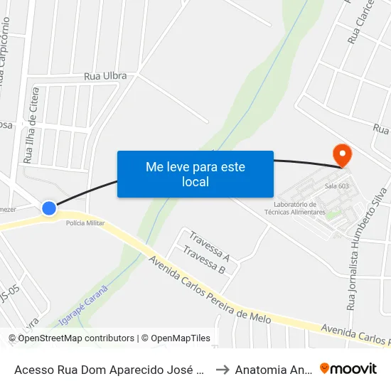 Acesso Rua Dom Aparecido José Dias C/B to Anatomia Animal map
