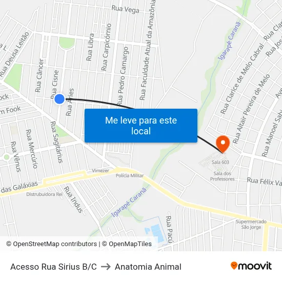 Acesso Rua Sirius B/C to Anatomia Animal map